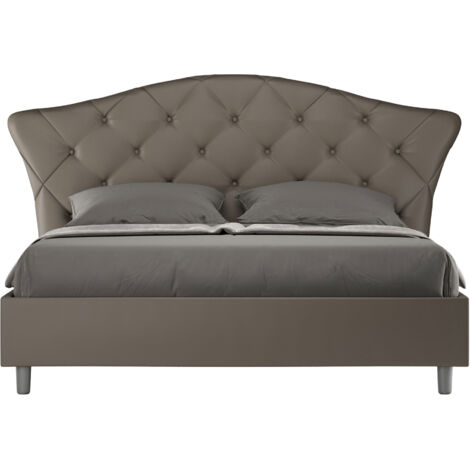 Letto Matrimoniale 160x190 cm con Rete con Testata Imbottito in Similpelle Langre Cappuccino