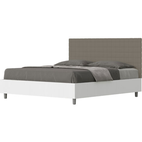 Letto Matrimoniale 160x190 cm con Rete e Contenitore Alzata Comoda Struttura Bianco Frassico e Testata in Similpelle Burmy Cappuccino