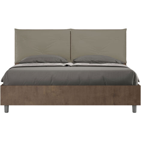 Letto Matrimoniale 160x190 cm con Rete e Contenitore Alzata Comoda Struttura Noce con Cuscini in Similpelle Egos Appia Cappuccino