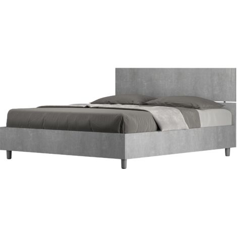 Letto Matrimoniale 160x190 cm con Rete e Contenitore Alzata Comoda Testata Dritta Demas Cemento