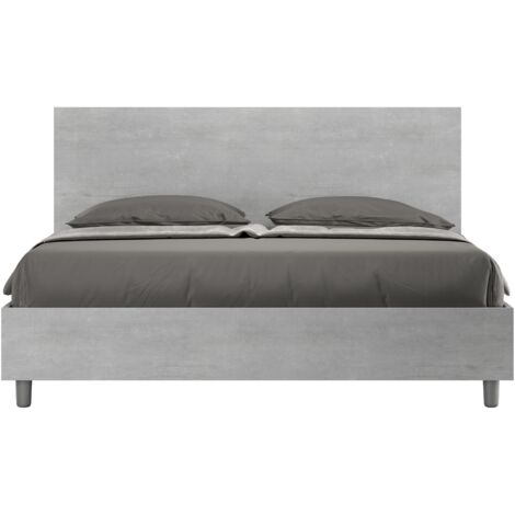 Letto Matrimoniale 160x190 cm con Rete e Contenitore Alzata Comoda Testata Dritta New Egos Cemento