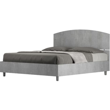 Letto Matrimoniale 160x190 cm con Rete e Contenitore Alzata Comoda Testata Inclinata a Doghe Dora Cemento