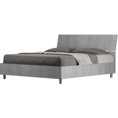 Letto Matrimoniale 160x190 cm con Rete e Contenitore Alzata Comoda Testata Inclinata Demas Cemento