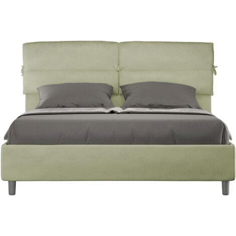 Letto Matrimoniale 160x190 cm con Rete e Contenitore con Testata e Alzata Comoda Imbottito in Microfibra Nandy Tè Verde