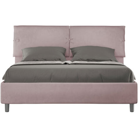 Letto Matrimoniale 160x190 cm con Rete e Contenitore con Testata e Alzata Comoda Imbottito in Microfibra Sleeper Glicine