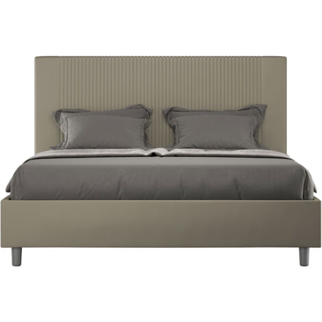 Letto Matrimoniale 160x190 cm con Rete e Contenitore con Testata e Alzata Comoda Imbottito in Similpelle Goya Cappuccino