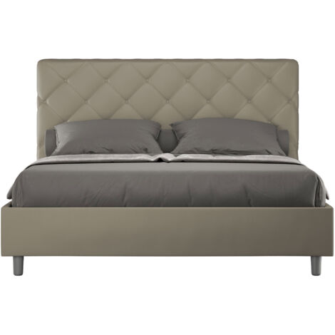 Letto Matrimoniale 160x190 cm con Rete e Contenitore con Testata e Alzata Comoda Imbottito in Similpelle Priya Cappuccino