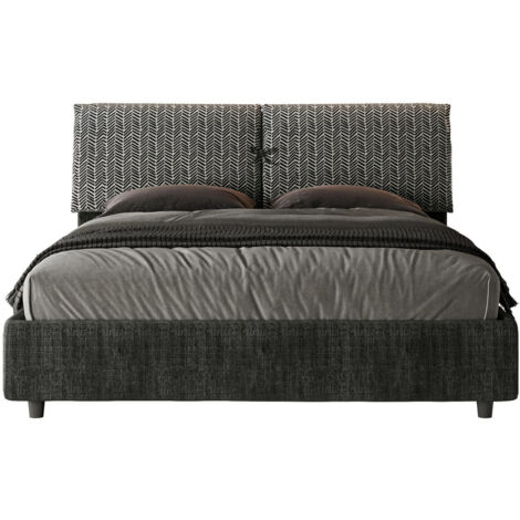 Letto Matrimoniale 160x190 cm con Rete e Contenitore con Testata e Alzata Comoda Imbottito in Tessuto Aragona Mados Blu