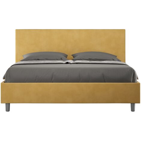 Letto Matrimoniale 160x190 cm con Rete e Contenitore Giroletto con Alzata Comoda Imbottito in Microfibra Adele Ocra