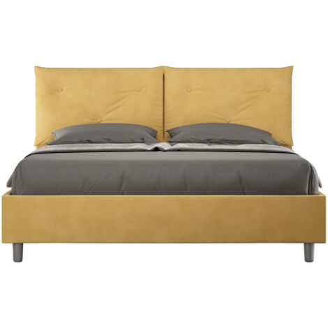 Letto Matrimoniale 160x190 cm con Rete e Contenitore Giroletto con Alzata Comoda Imbottito in Microfibra Appia Ocra