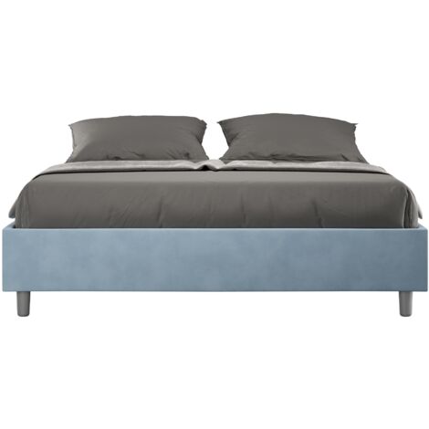 Letto Matrimoniale 160x190 cm con Rete e Contenitore Giroletto con Alzata Comoda Imbottito in Microfibra Azelia Azzurro