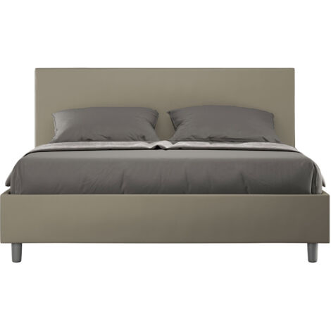 Letto Matrimoniale 160x190 cm con Rete e Contenitore Giroletto con Alzata Comoda Imbottito in Similpelle Adele Cappuccino