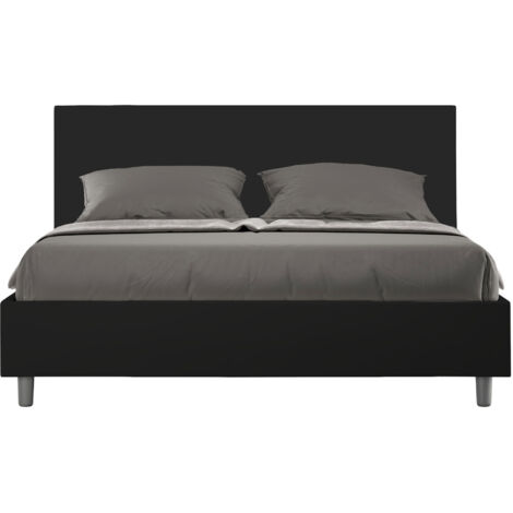 Letto Matrimoniale 160x190 cm con Rete e Contenitore Giroletto con Alzata Comoda Imbottito in Similpelle Adele Nero