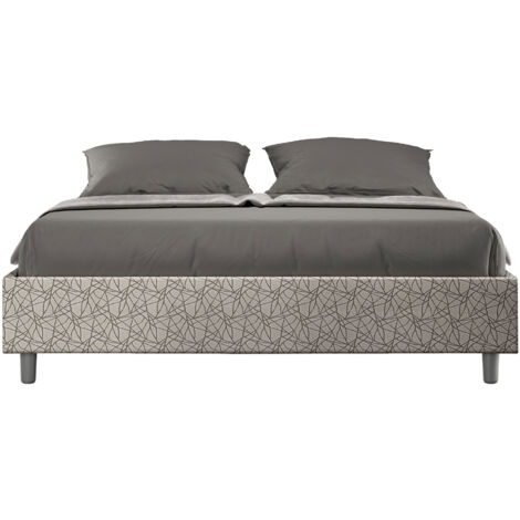 Letto Matrimoniale 160x190 cm con Rete e Contenitore Giroletto con Alzata Comoda Imbottito in Tessuto Era Azelia Grigio