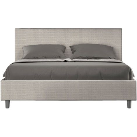 Letto Matrimoniale 160x190 cm con Rete e Contenitore Giroletto con Alzata Comoda Imbottito in Tessuto Labirinto Adele Bianco