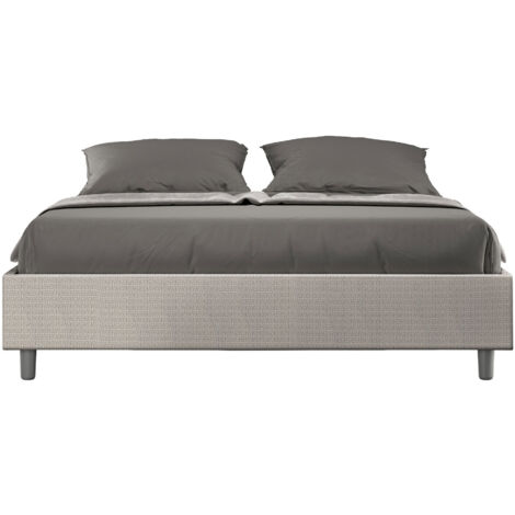 Letto Matrimoniale 160x190 cm con Rete e Contenitore Giroletto con Alzata Comoda Imbottito in Tessuto Labirinto Azelia Bianco
