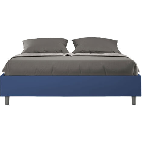 Letto Matrimoniale 160x190 cm con Rete e Contenitore Senza Testata Imbottito in Similpelle Azelia Blu