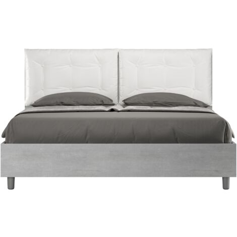 Letto Matrimoniale 160x190 cm con Rete e Contenitore Struttura Cemento con Cuscini in Similpelle Egos Annalisa Bianco