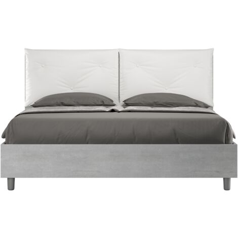 Letto Matrimoniale 160x190 cm con Rete e Contenitore Struttura Cemento con Cuscini in Similpelle Egos Appia Bianco