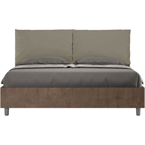 Letto Matrimoniale 160x190 cm con Rete e Contenitore Struttura Noce con Cuscini in Similpelle Egos Antea Cappuccino