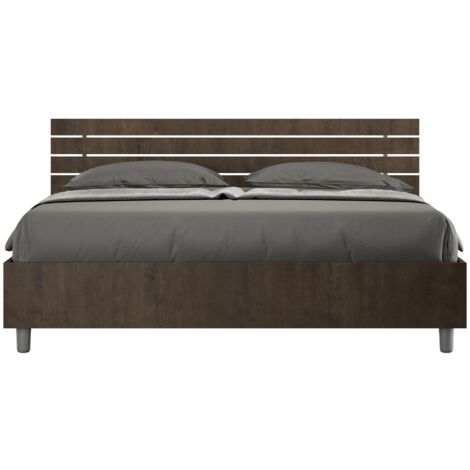 Letto Matrimoniale 160x190 cm con Rete e Contenitore Testata Doghe Dritta Ankel Noce