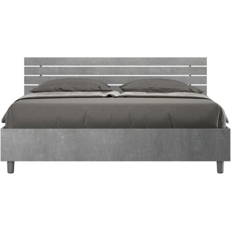 Letto Matrimoniale 160x190 cm con Rete e Contenitore Testata Doghe Inclinata Ankel Cemento