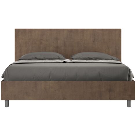 Letto Matrimoniale 160x190 cm con Rete e Contenitore Testata Dritta New Egos Noce