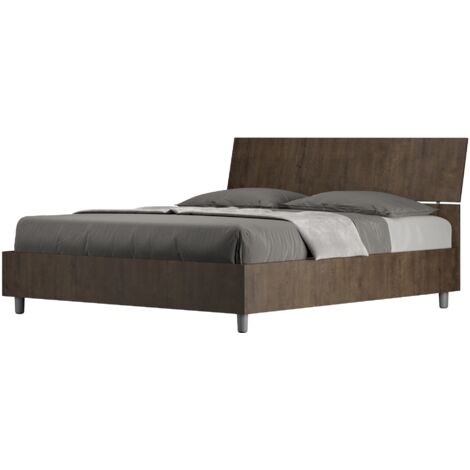 Letto Matrimoniale 160x190 cm con Rete e Contenitore Testata Inclinata Demas Noce