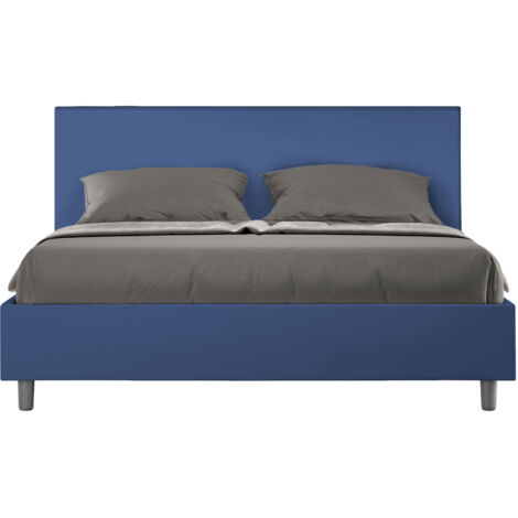 Letto Matrimoniale 160x190 cm con Rete Senza Testata Imbottito in Similpelle Adele Blu