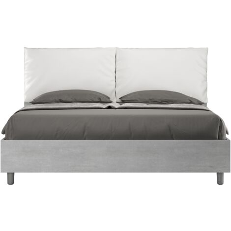 Letto Matrimoniale 160x190 cm con Rete Struttura Cemento con Cuscini in Similpelle Egos Antea Bianco