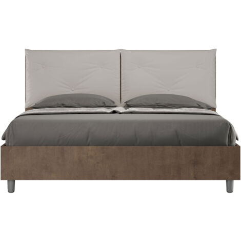 Letto Matrimoniale 160x190 cm con Rete Struttura Noce con Cuscini in Similpelle Egos Appia Tortora
