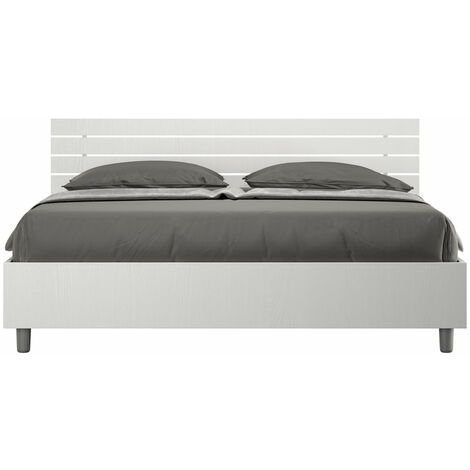 Letto Matrimoniale 160x190 cm con Rete Testata Doghe Inclinata Ankel Frassino Bianco