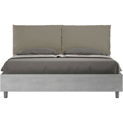 Letto Matrimoniale 160x190 cm Senza Rete Struttura Cemento con Cuscini in Similpelle Egos Antea Cappuccino