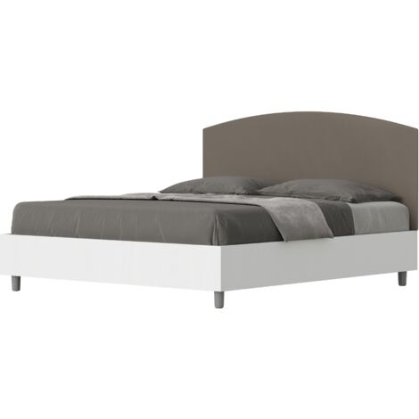 Letto Matrimoniale 160x200 cm con Rete e Contenitore Alzata Comoda Struttura Bianco Frassico e Testata in Similpelle Antilia Cappuccino