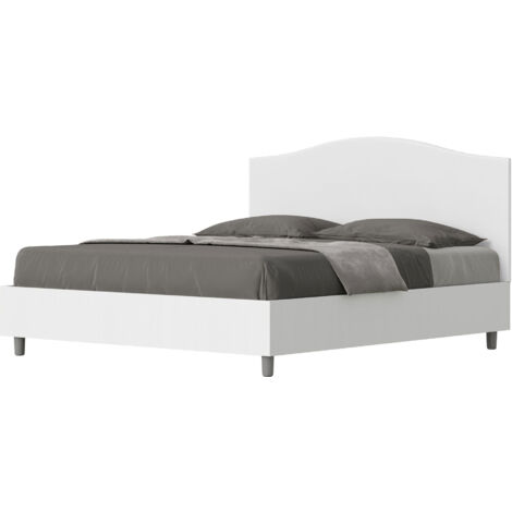 Letto Matrimoniale 160x200 cm con Rete e Contenitore Alzata Comoda Struttura Bianco Frassico e Testata in Similpelle Grace Bianco