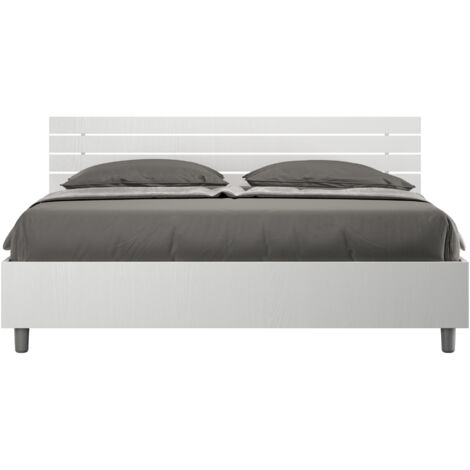 Letto Matrimoniale 160x200 cm con Rete e Contenitore Alzata Comoda Testata Dritta a Doghe Ankel Bianco Frassino
