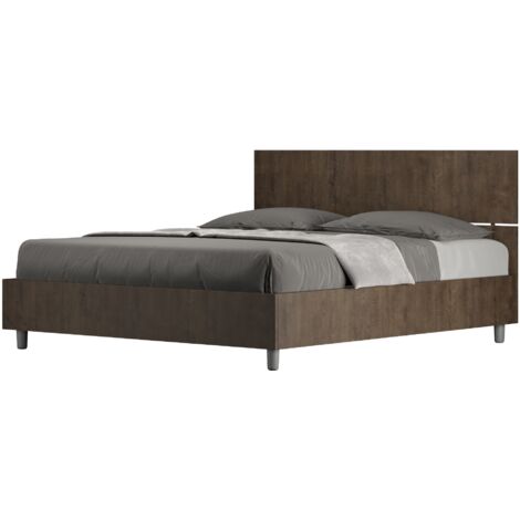Letto Matrimoniale 160x200 cm con Rete e Contenitore Alzata Comoda Testata Dritta Demas Noce