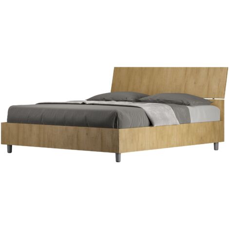 Letto Matrimoniale 160x200 cm con Rete e Contenitore Alzata Comoda Testata Inclinata Demas Quercia