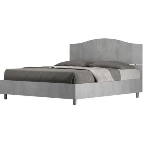Letto Matrimoniale 160x200 cm con Rete e Contenitore Alzata Comoda Testata Sagomata Dores Cemento
