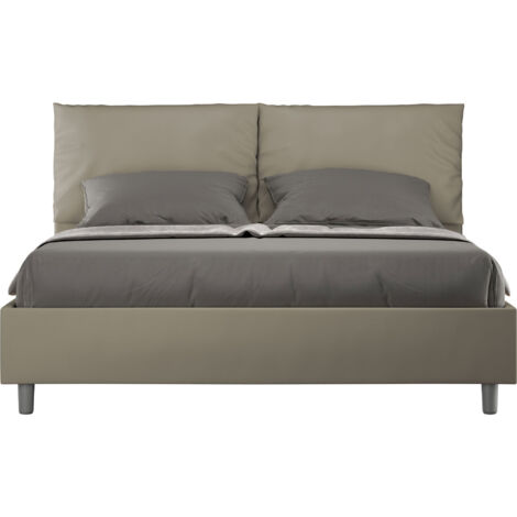 Letto Matrimoniale 160x200 cm con Rete e Contenitore con Alzata Comoda Imbottito in Similpelle Antea Cappuccino