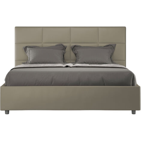 Letto Matrimoniale 160x200 cm con Rete e Contenitore con Alzata Comoda Imbottito in Similpelle Mika Cappuccino