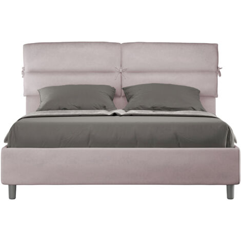 Letto Matrimoniale 160x200 cm con Rete e Contenitore con Testata e Alzata Comoda Imbottito in Microfibra Nandy Glicine
