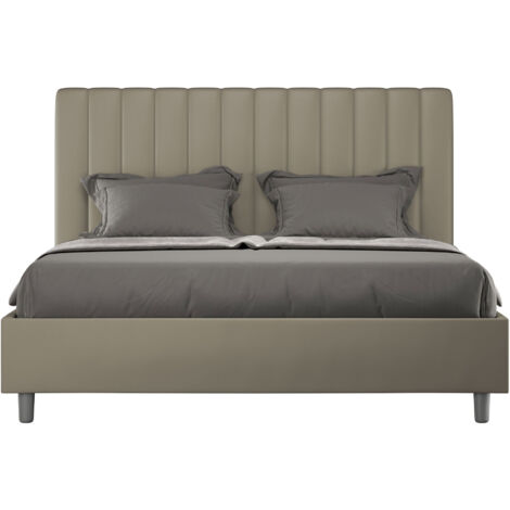 Letto Matrimoniale 160x200 cm con Rete e Contenitore con Testata e Alzata Comoda Imbottito in Similpelle Agueda Cappuccino