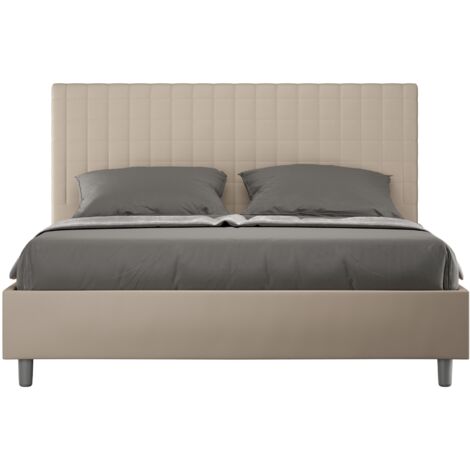 Letto Matrimoniale 160x200 cm con Rete e Contenitore con Testata e Alzata Comoda Imbottito in Similpelle Sunny Tortora