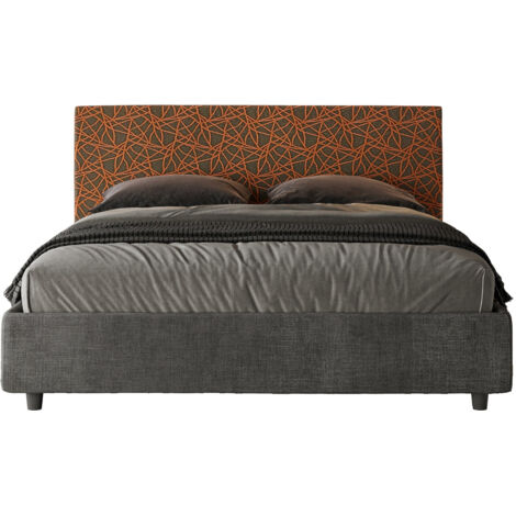 Letto Matrimoniale 160x200 cm con Rete e Contenitore con Testata e Alzata Comoda Imbottito in Tessuto Era Arla Arancio