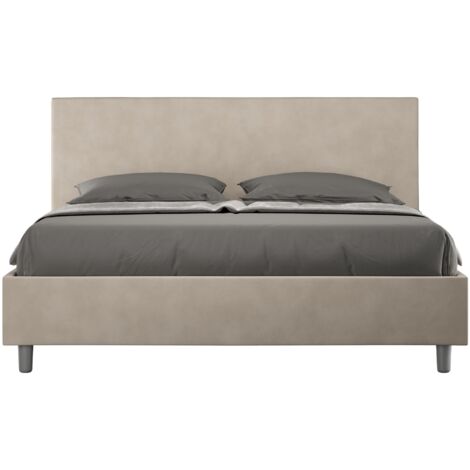 Letto Matrimoniale 160x200 cm con Rete e Contenitore Giroletto con Alzata Comoda Imbottito in Microfibra Adele Sabbia