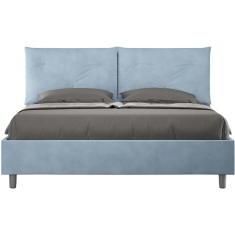Letto Matrimoniale 160x200 cm con Rete e Contenitore Giroletto con Alzata Comoda Imbottito in Microfibra Appia Azzurro