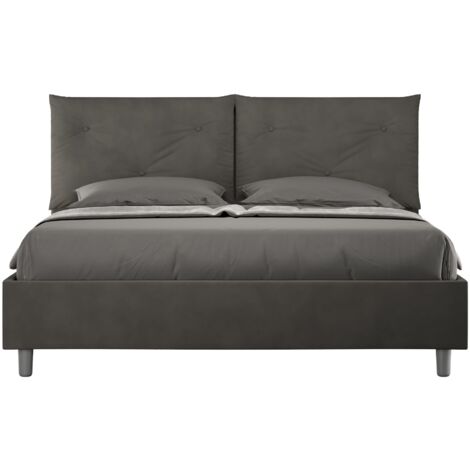 Letto Matrimoniale 160x200 cm con Rete e Contenitore Giroletto con Alzata Comoda Imbottito in Microfibra Appia Grigio