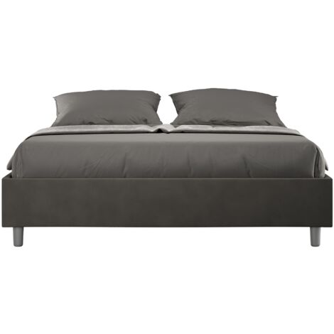 Letto Matrimoniale 160x200 cm con Rete e Contenitore Giroletto con Alzata Comoda Imbottito in Microfibra Azelia Grigio