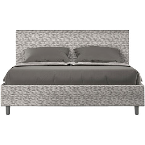 Letto Matrimoniale 160x200 cm con Rete e Contenitore Giroletto con Alzata Comoda Imbottito in Tessuto Aragona Adele Bianco